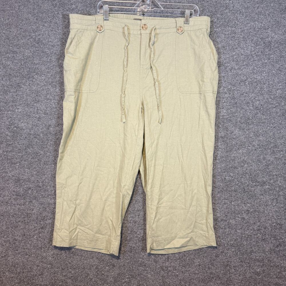 Torrid Pants Womens 18 Green Linen Blend Crop Wide Leg Capri Linen Blend Plus Sz